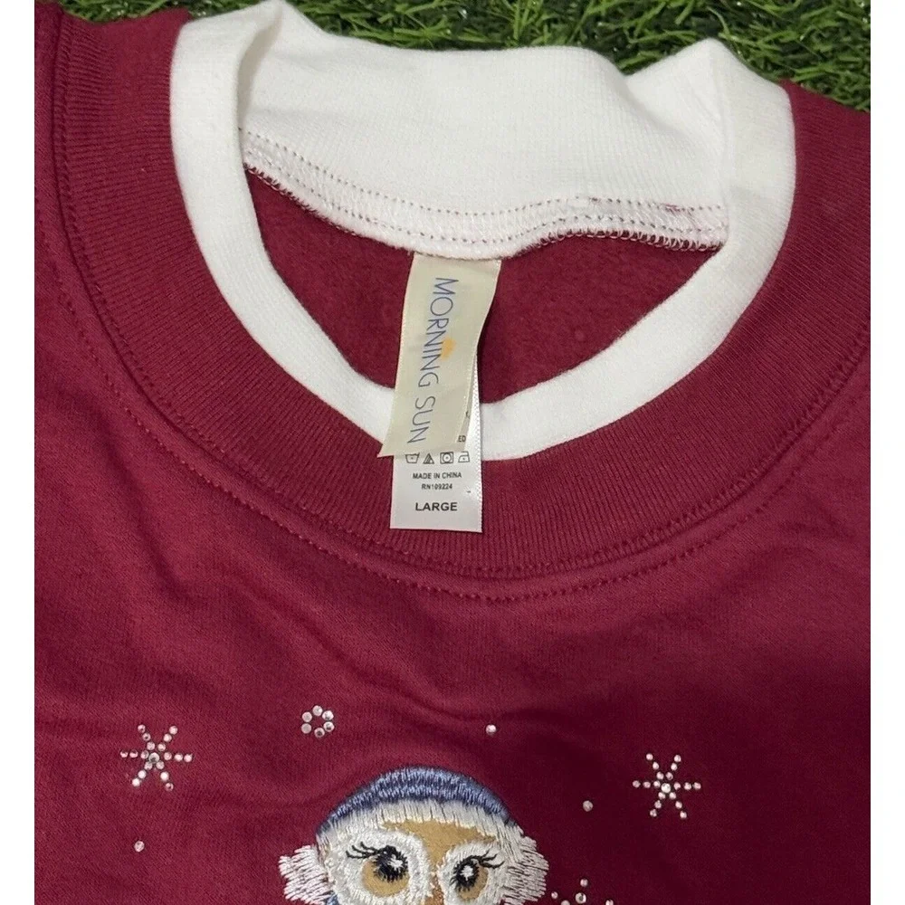 Morning Sun Sweatshirt Womens‎ LargeOwl Embroidered Pullover Crew Neck - Picture 3 of 4